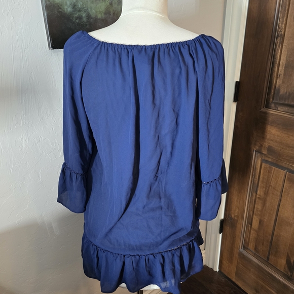 New Directions Navy Blue Off-Shoulder Blouse - Picture 2 of 3